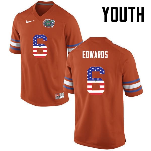 Youth NCAA Florida Gators Brian Edwards #6 Stitched Authentic USA Flag Fashion Nike Orange College Football Jersey FUU1265ZF